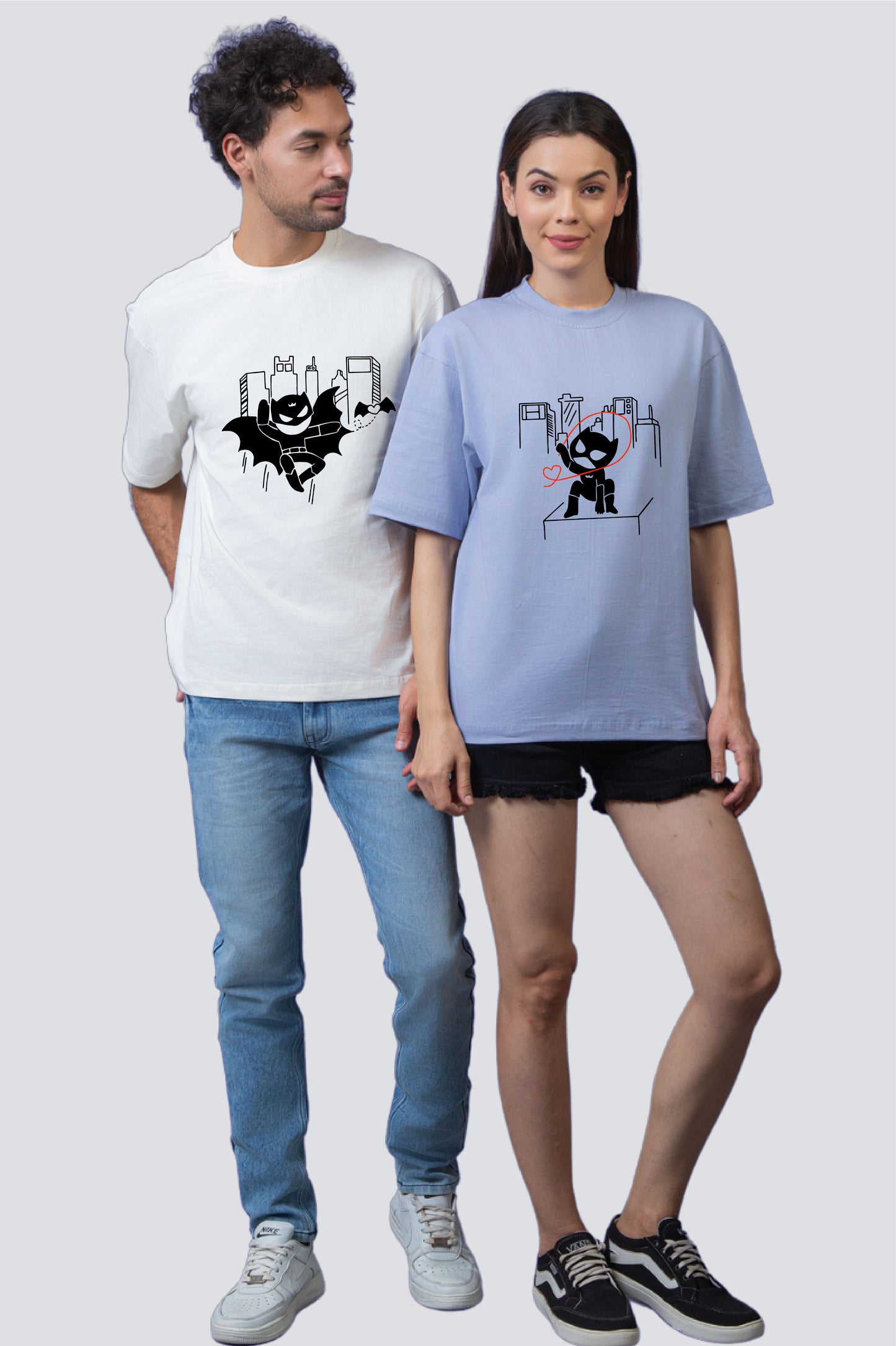 Nighttime Vigilante and Feline Fatale Oversized Couple T-Shirts (Pack of 2)