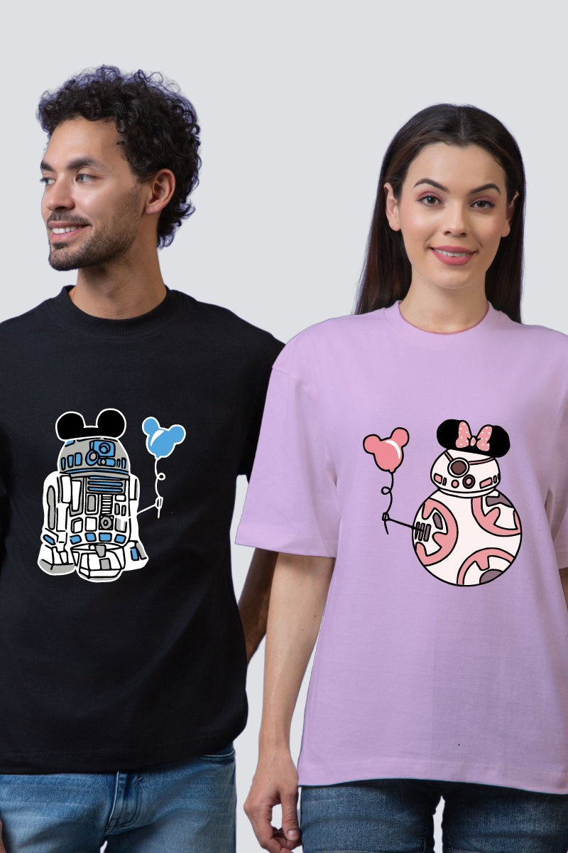 Animated Love: Mickey & Minnie Couple Oversized Tees - Pack of 2