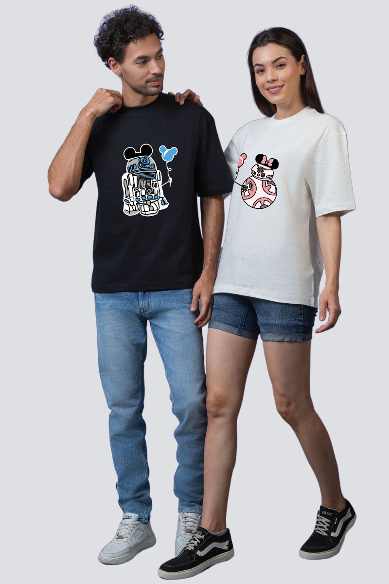 Animated Love: Mickey & Minnie Couple Oversized Tees - Pack of 2