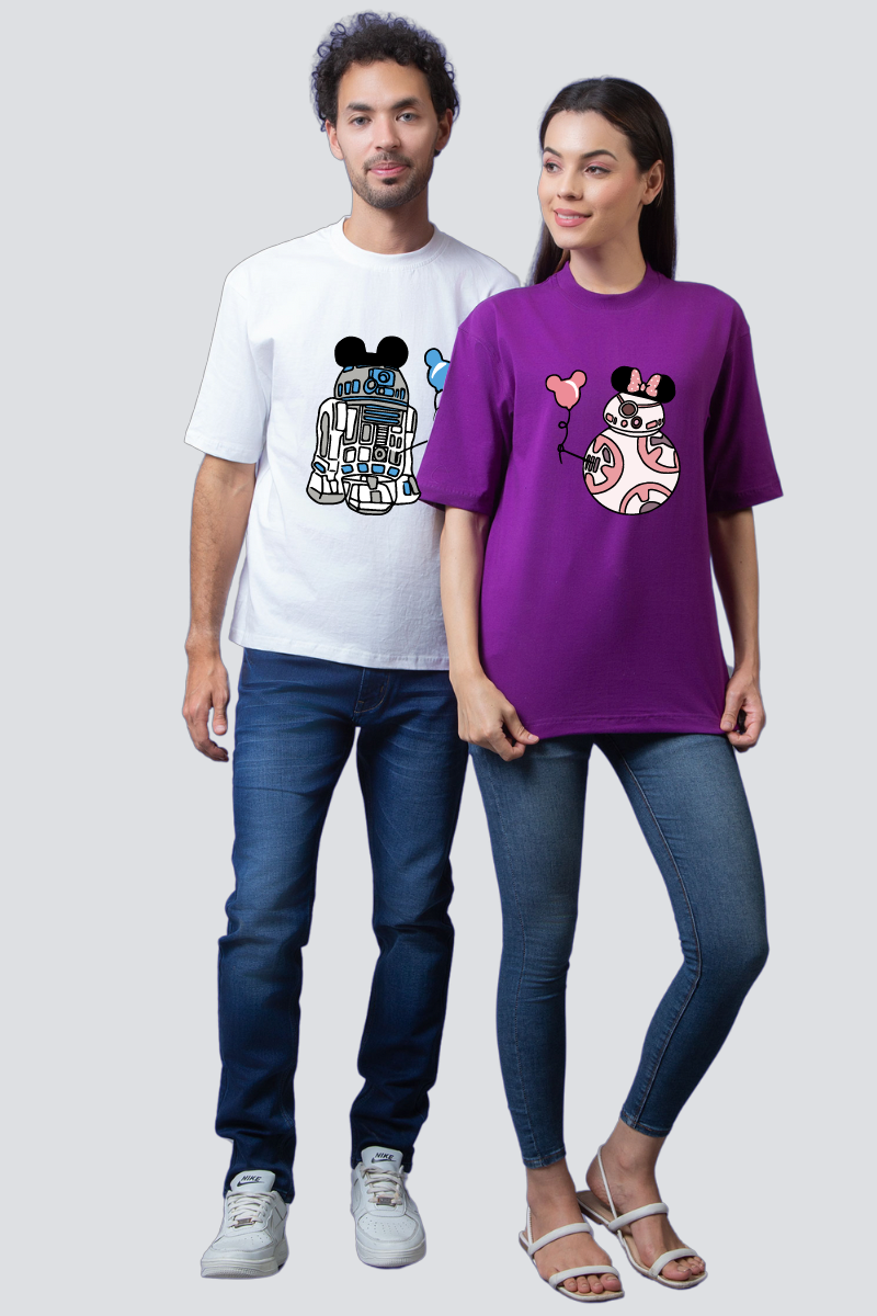 Animated Love: Mickey & Minnie Couple Oversized Tees - Pack of 2