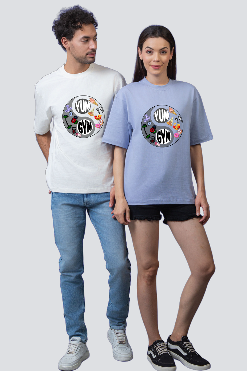 The 'Yum' and 'Gym' Harmony Oversized Couple T-Shirts (Pack of 2)