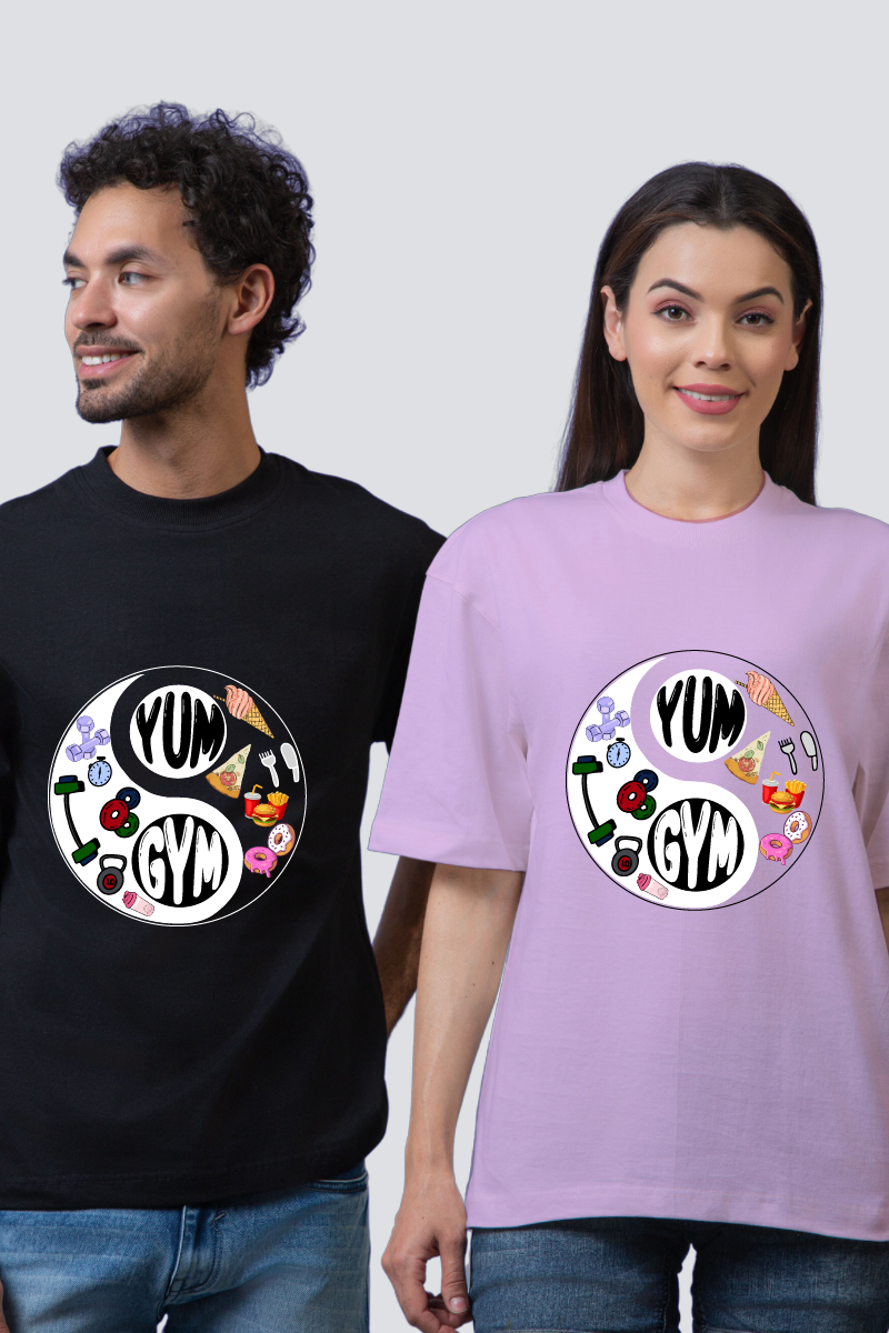 The 'Yum' and 'Gym' Harmony Oversized Couple T-Shirts (Pack of 2)