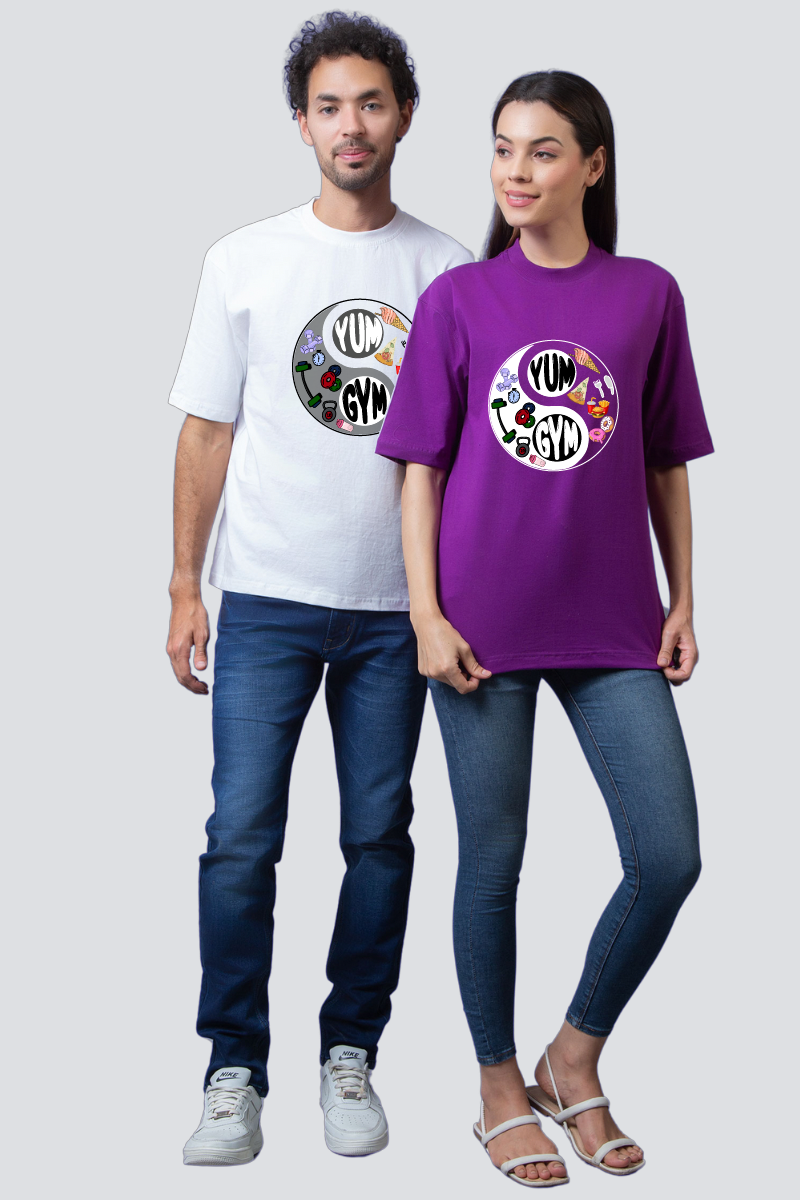 The 'Yum' and 'Gym' Harmony Oversized Couple T-Shirts (Pack of 2)