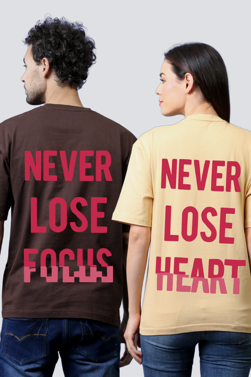 'Focus & Heart' Inspirational Oversized Couple T-Shirts (Pack of 2)