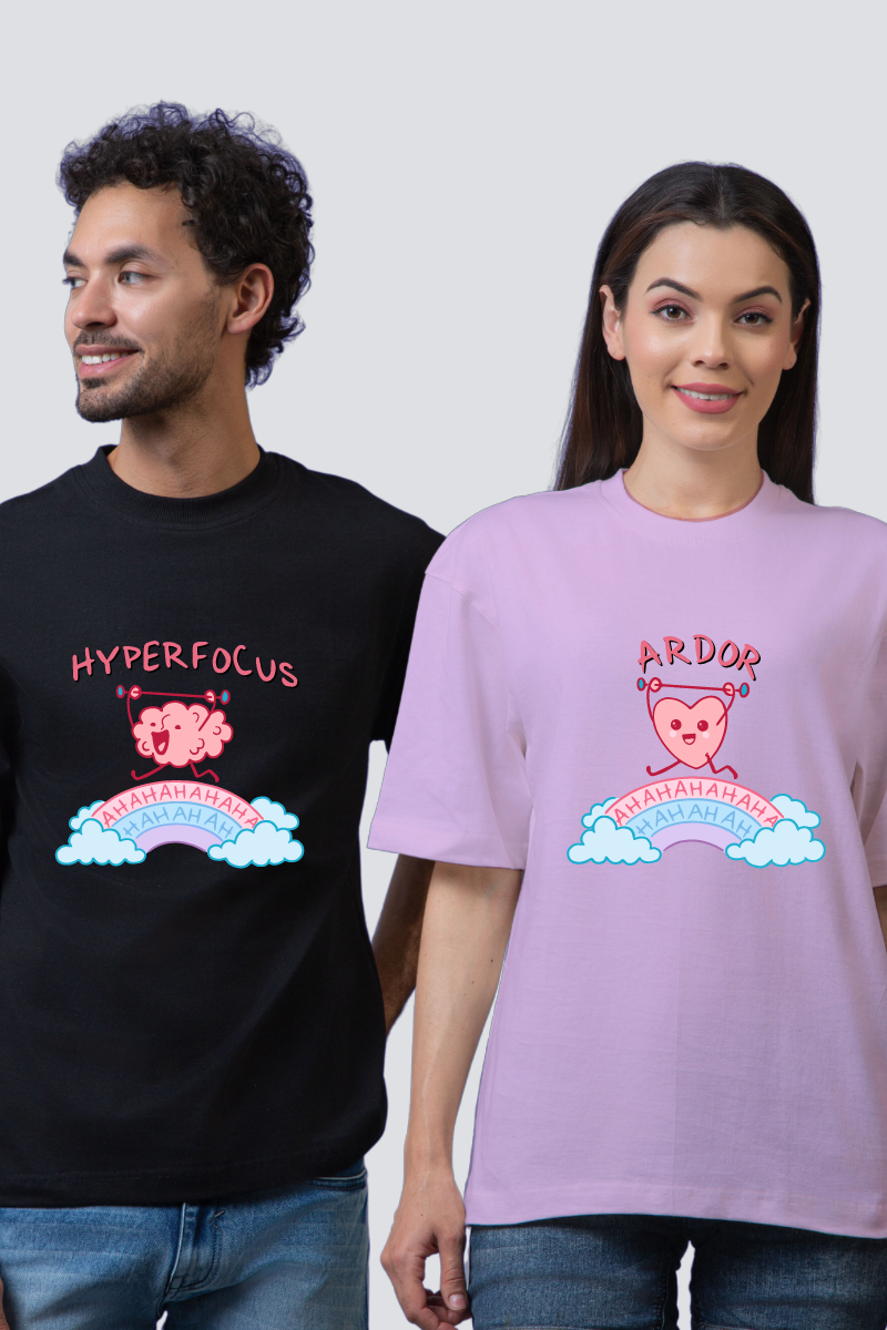 'Focus & Heart' Inspirational Oversized Couple T-Shirts (Pack of 2)