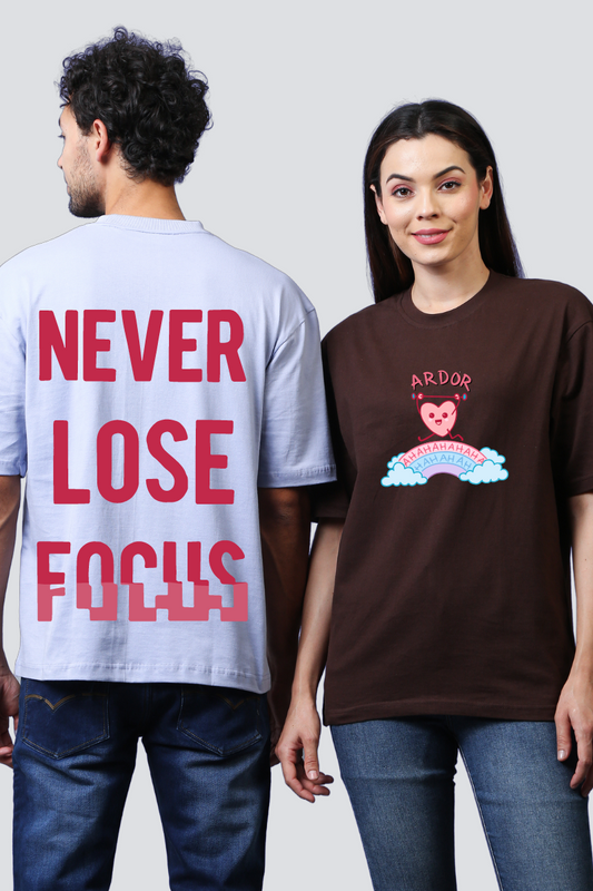 'Focus & Heart' Inspirational Oversized Couple T-Shirts (Pack of 2)