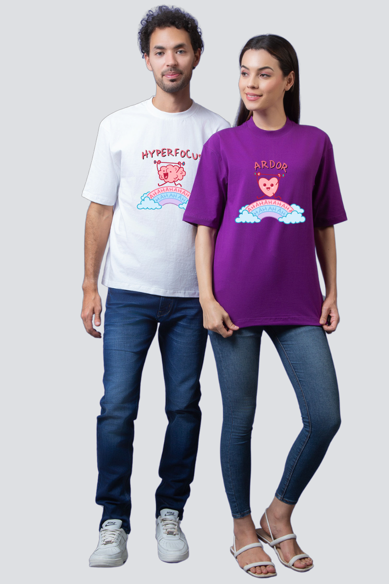 'Focus & Heart' Inspirational Oversized Couple T-Shirts (Pack of 2)