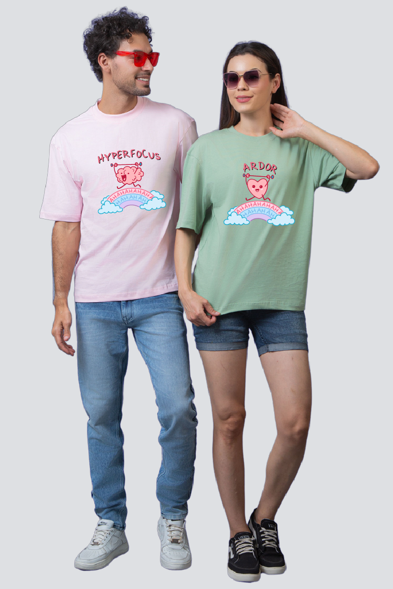 'Focus & Heart' Inspirational Oversized Couple T-Shirts (Pack of 2)