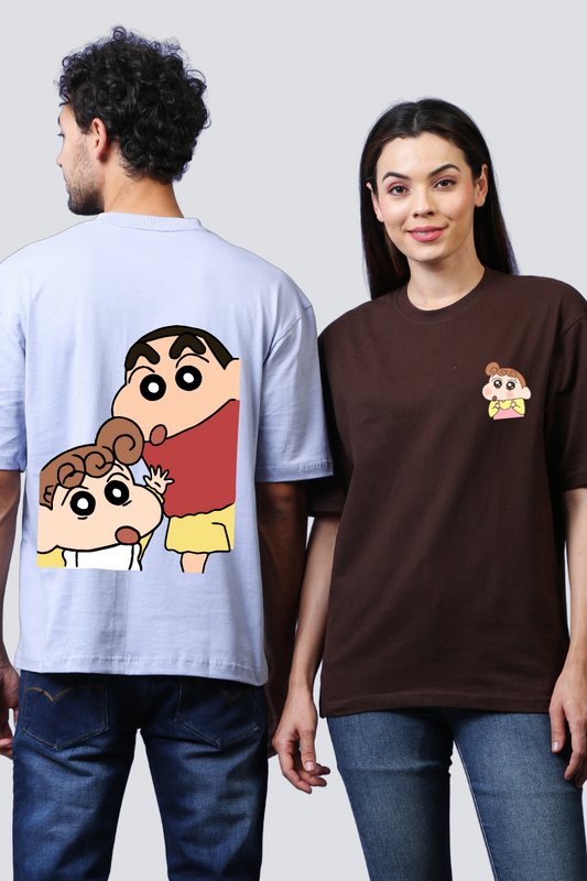 Shinchan & Himawari Oversized Couple T-Shirts (Pack of 2)