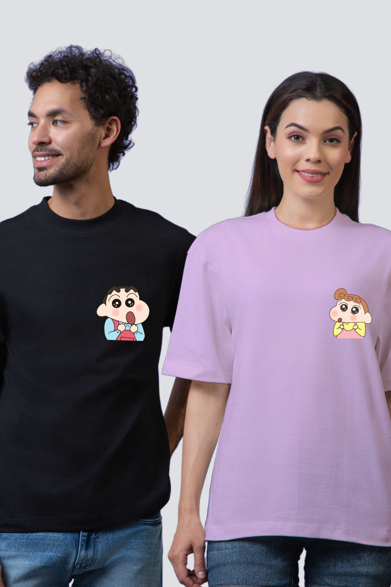 Shinchan & Himawari Oversized Couple T-Shirts (Pack of 2)