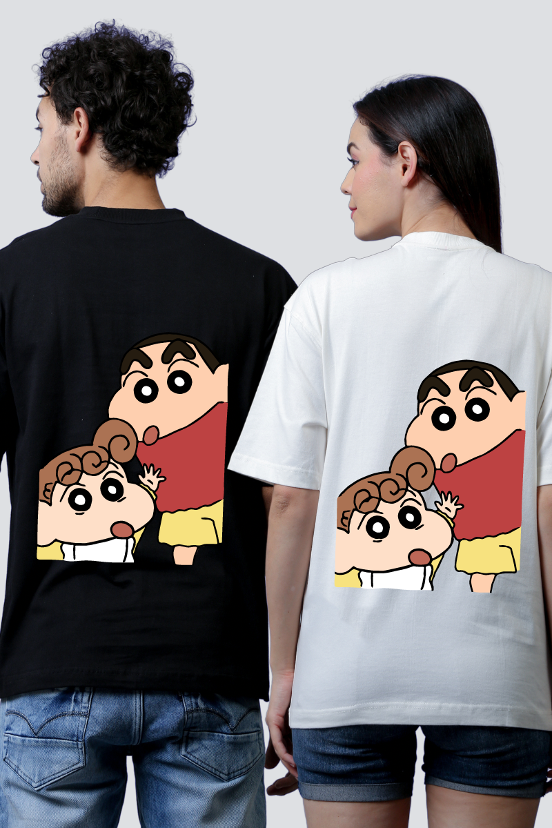 Shinchan & Himawari Oversized Couple T-Shirts (Pack of 2)