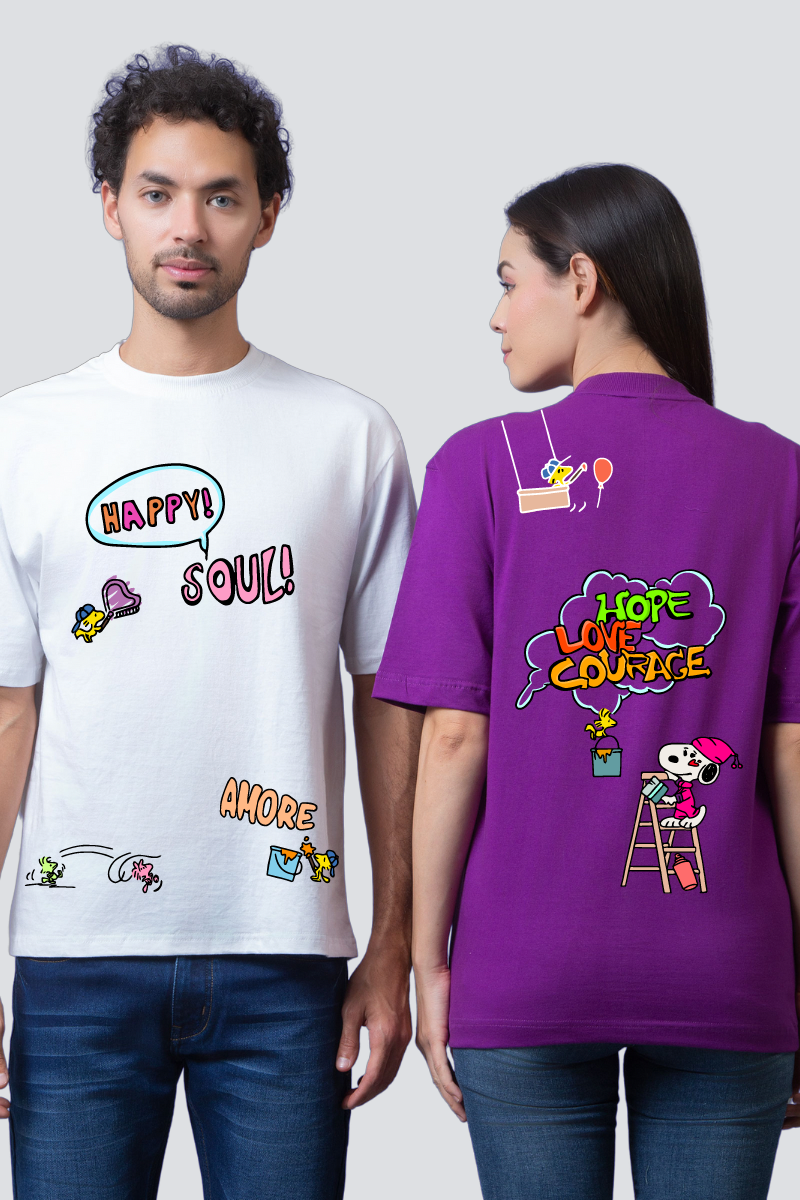 Snoopy-Inspired Oversized Couple T-Shirts (Pack of 2)