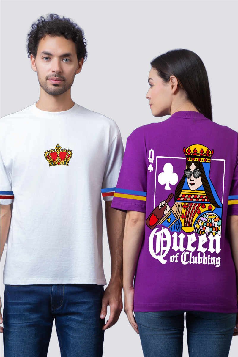 Regal Romance: King and Queen Oversized Couple T-Shirts (Pack of 2)