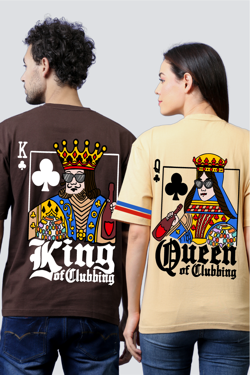 Regal Romance: King and Queen Oversized Couple T-Shirts (Pack of 2)