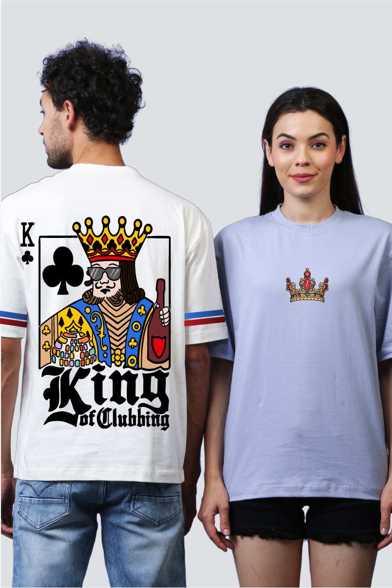 Regal Romance: King and Queen Oversized Couple T-Shirts (Pack of 2)