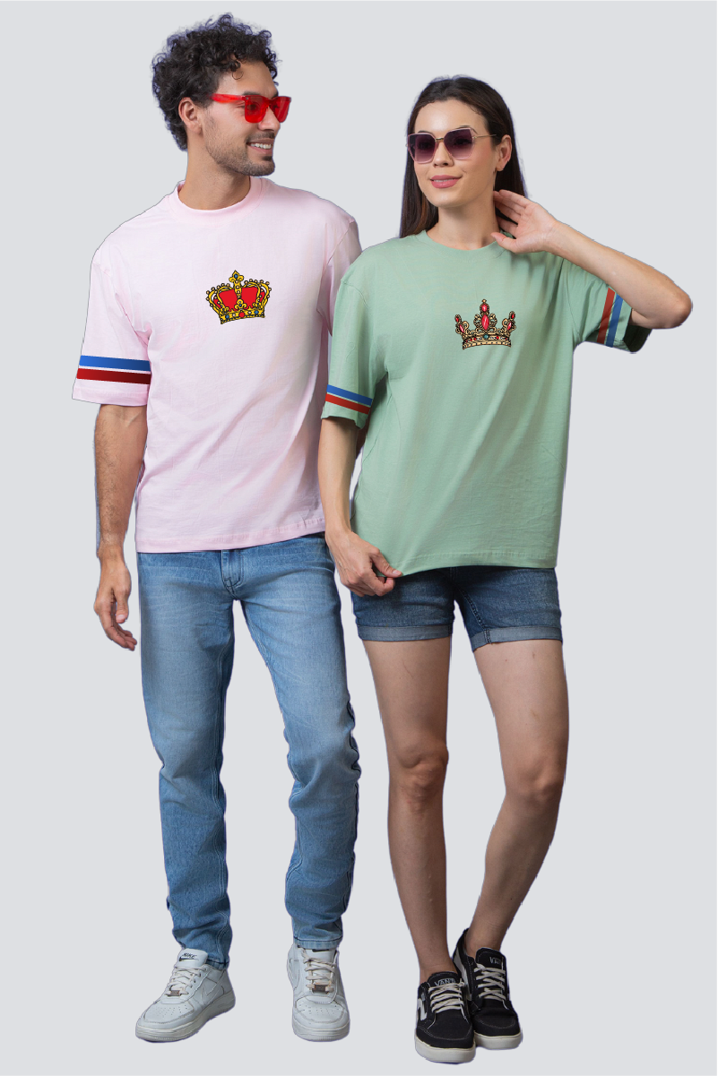 Regal Romance: King and Queen Oversized Couple T-Shirts (Pack of 2)