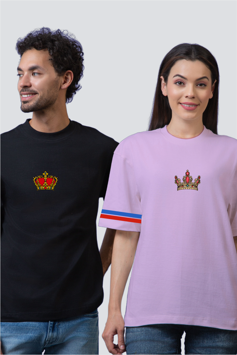 Regal Romance: King and Queen Oversized Couple T-Shirts (Pack of 2)