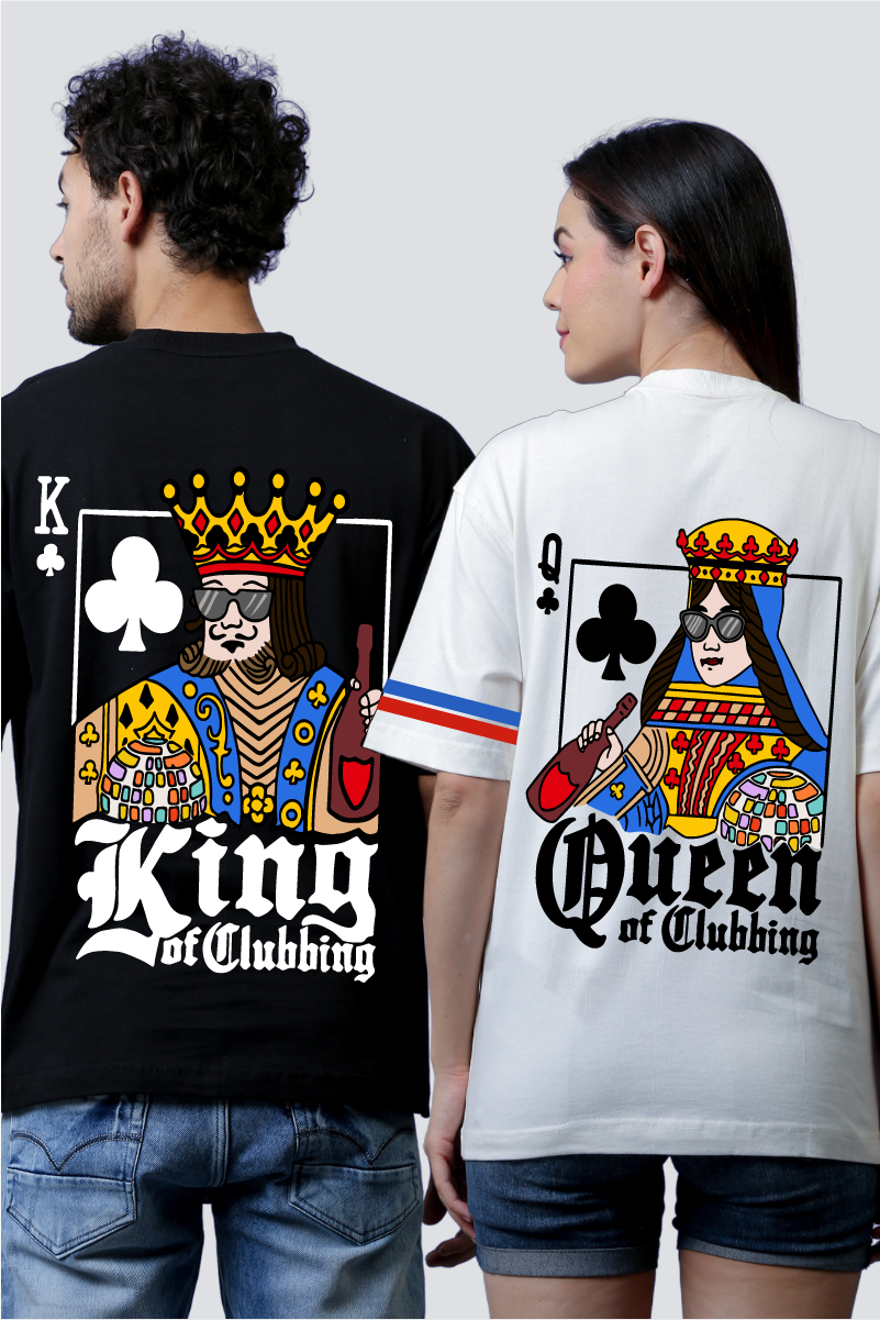 Regal Romance: King and Queen Oversized Couple T-Shirts (Pack of 2)