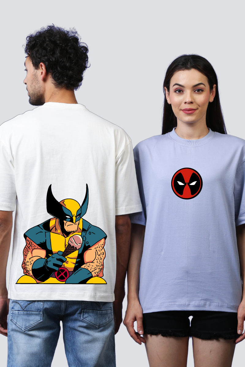 Chill Heroes: Deadpool & Wolverine Oversized Couple T-Shirts (Pack of 2)