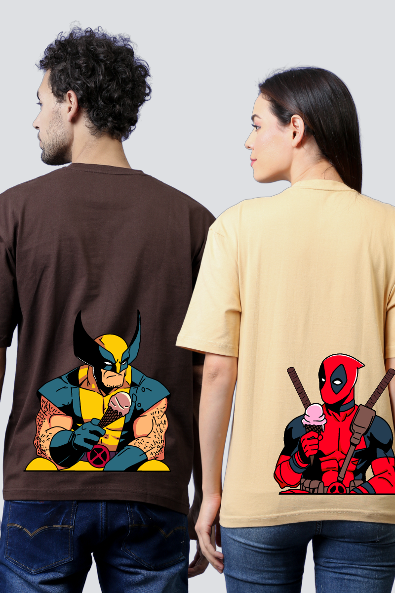 Chill Heroes: Deadpool & Wolverine Oversized Couple T-Shirts (Pack of 2)