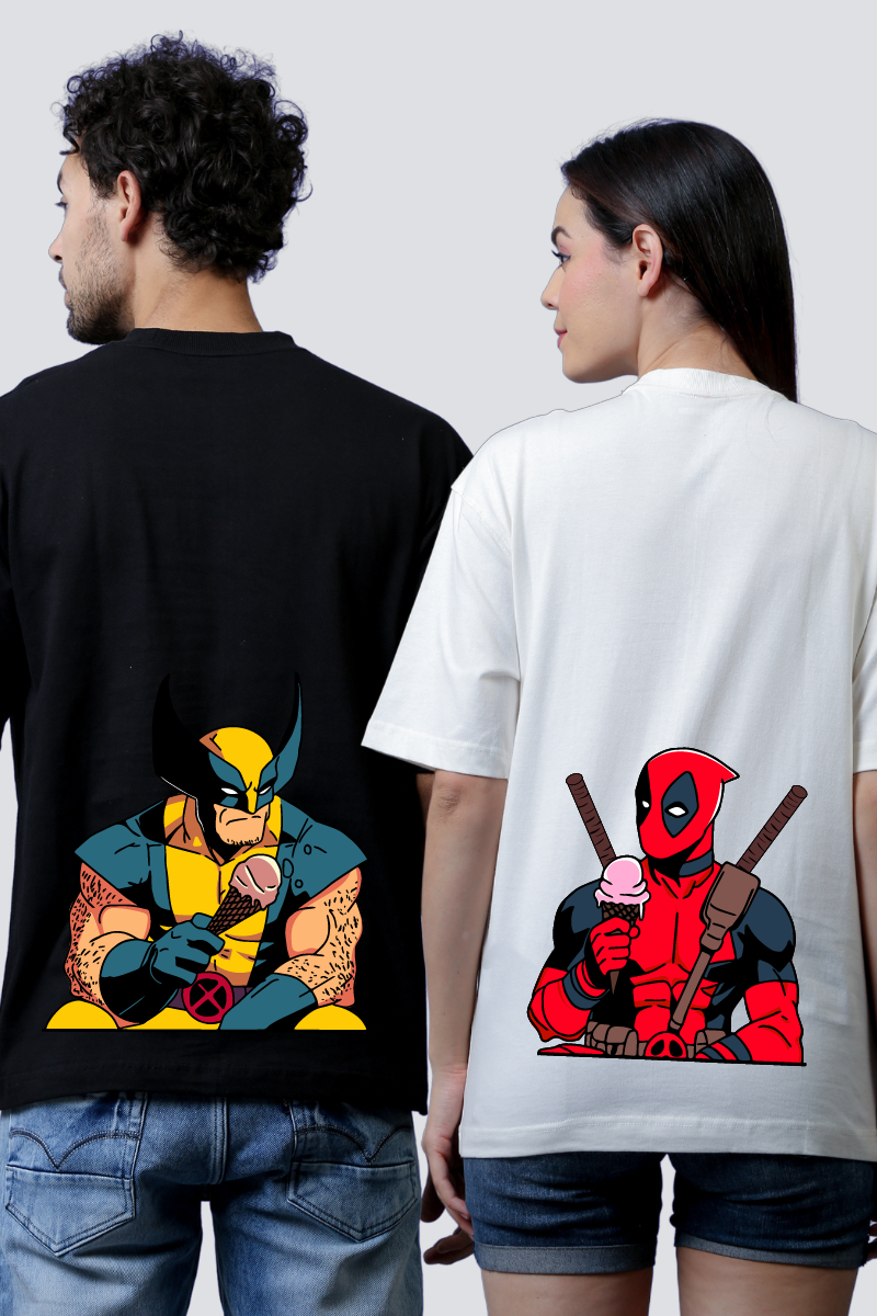 Chill Heroes: Deadpool & Wolverine Oversized Couple T-Shirts (Pack of 2)