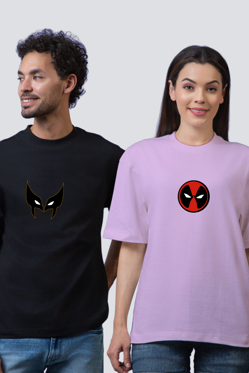 Chill Heroes: Deadpool & Wolverine Oversized Couple T-Shirts (Pack of 2)