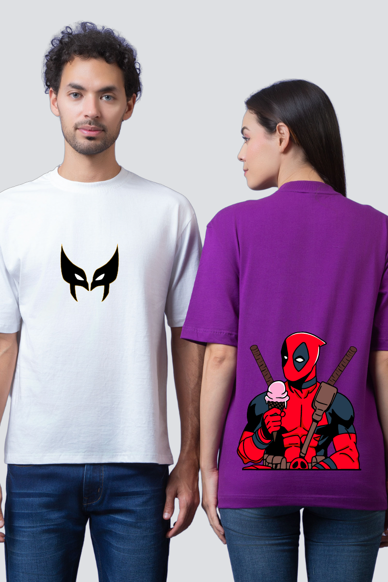 Chill Heroes: Deadpool & Wolverine Oversized Couple T-Shirts (Pack of 2)