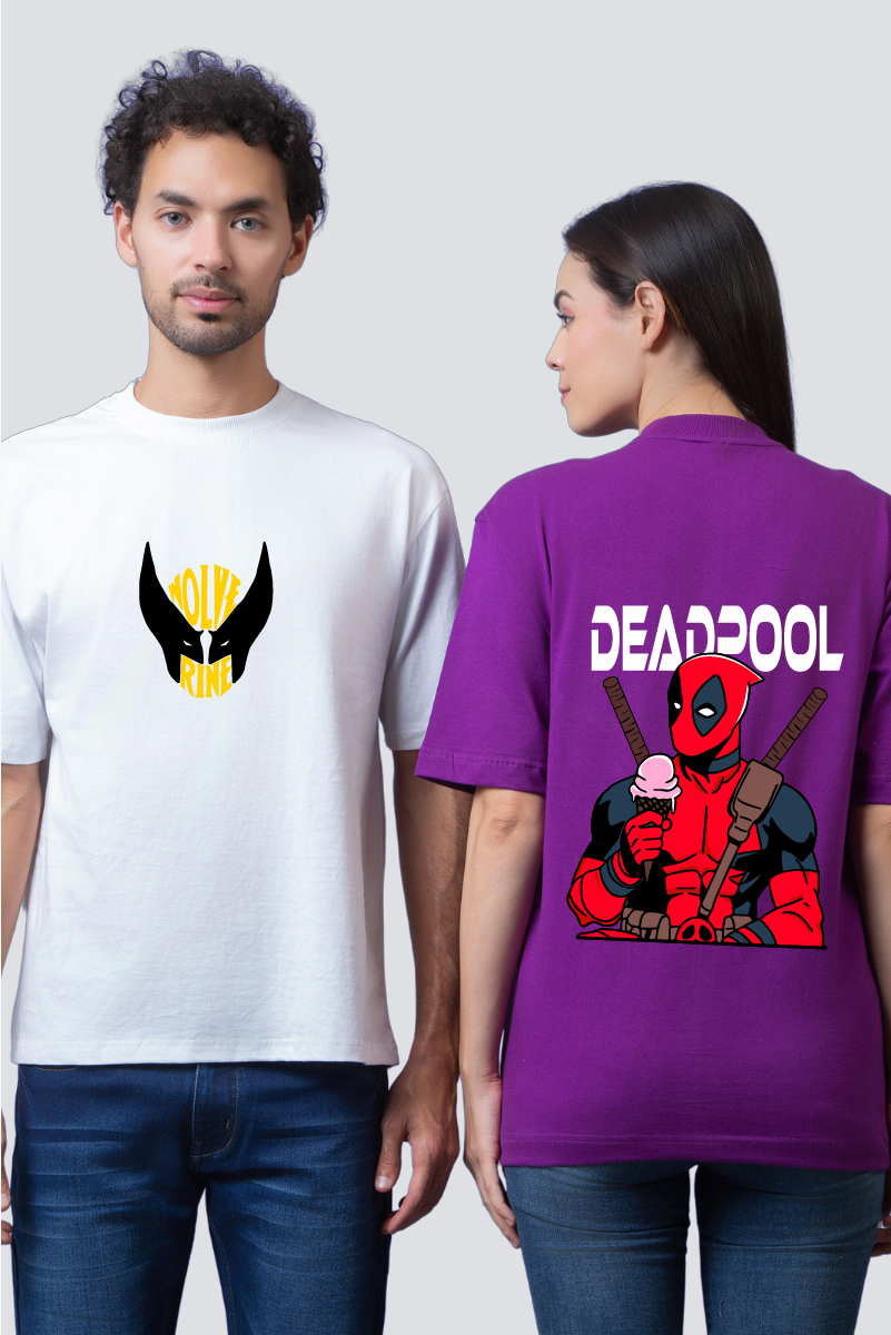 Sweet Side: Deadpool & Wolverine Oversized Couple T-Shirts (Pack of 2)