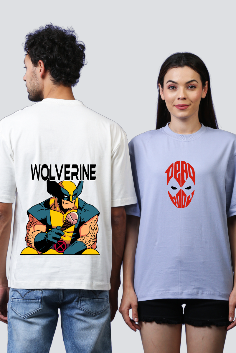 Sweet Side: Deadpool & Wolverine Oversized Couple T-Shirts (Pack of 2)