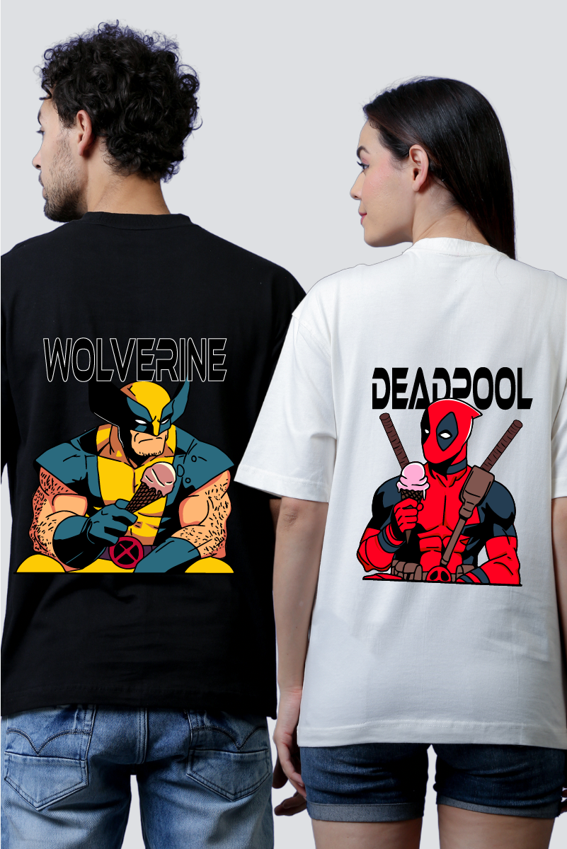 Sweet Side: Deadpool & Wolverine Oversized Couple T-Shirts (Pack of 2)