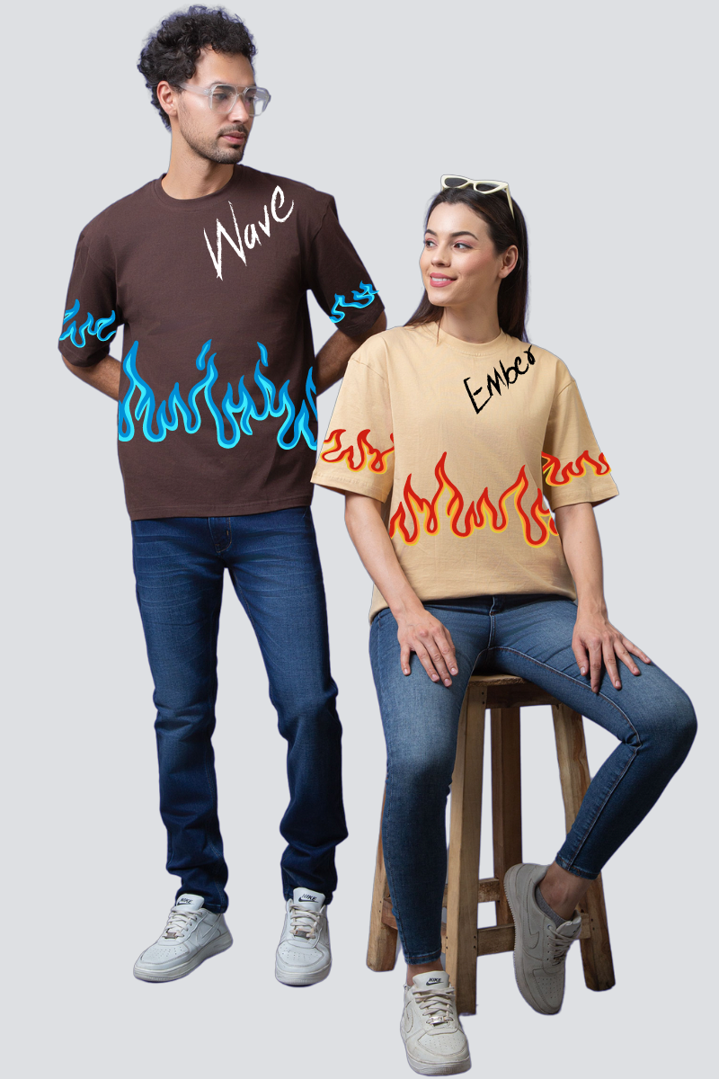 Ember & Wave - Elemental Oversized Couple T-Shirts (Pack of 2)