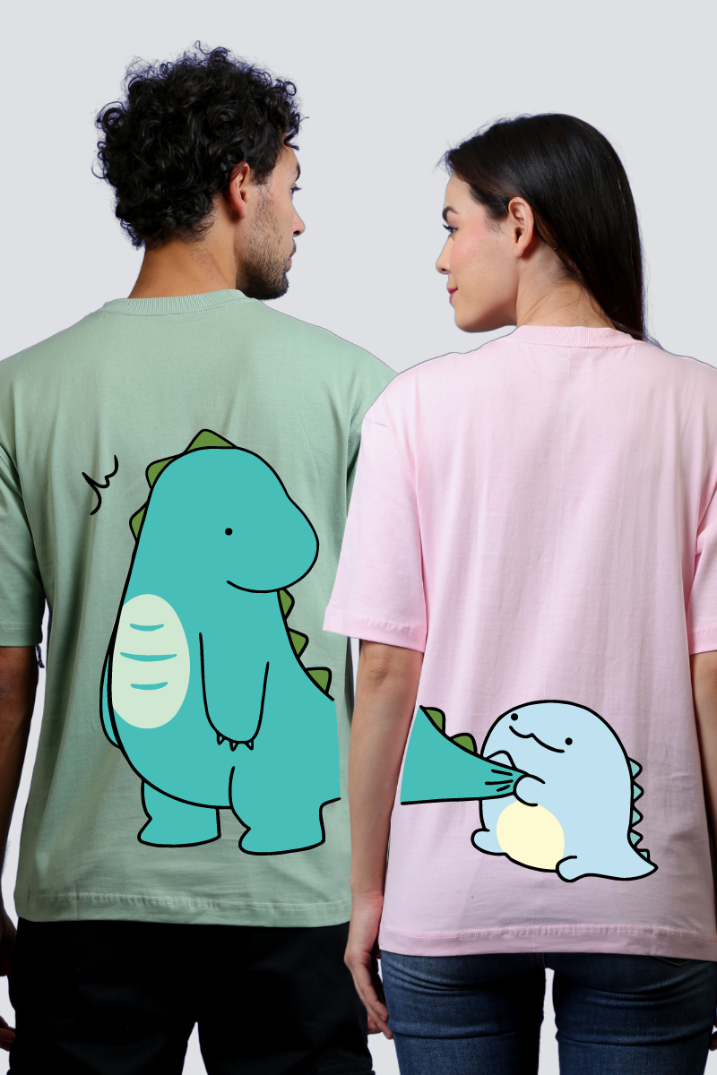 Dino Duo Couple Oversized Tees - Pack of 2 (Back Design)