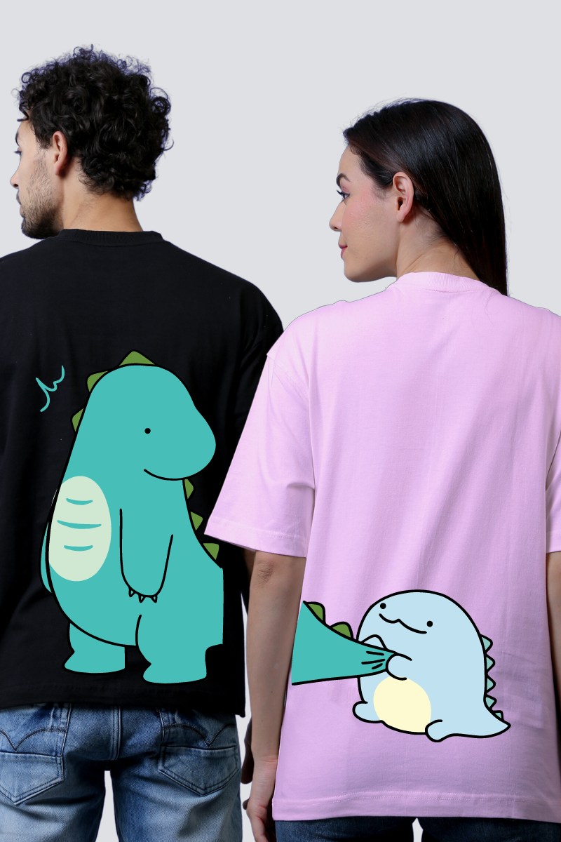 Dino Duo Couple Oversized Tees - Pack of 2 (Back Design)