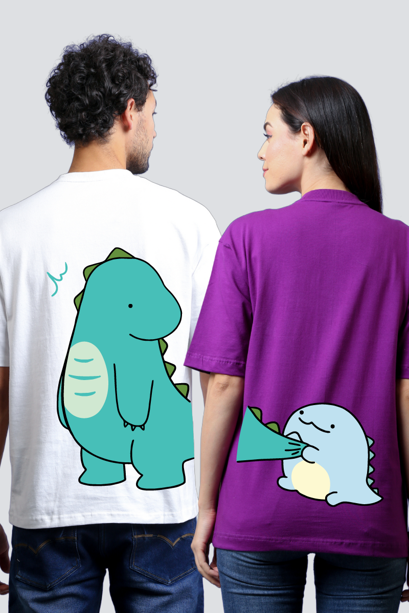 Dino Duo Couple Oversized Tees - Pack of 2 (Back Design)