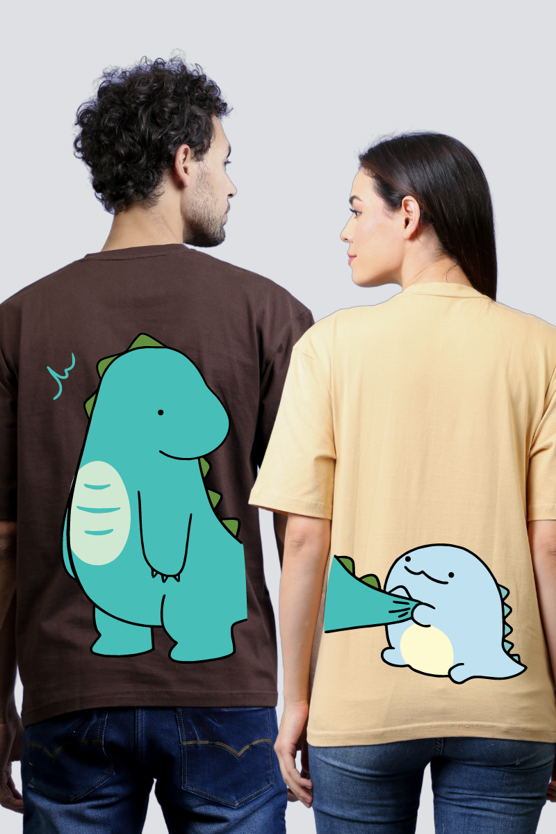 Dino Duo Couple Oversized Tees - Pack of 2 (Back Design)