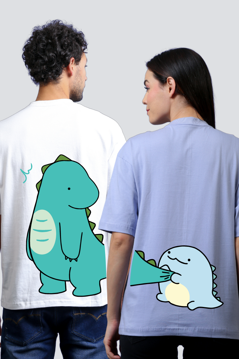 Dino Duo Couple Oversized Tees - Pack of 2 (Back Design)