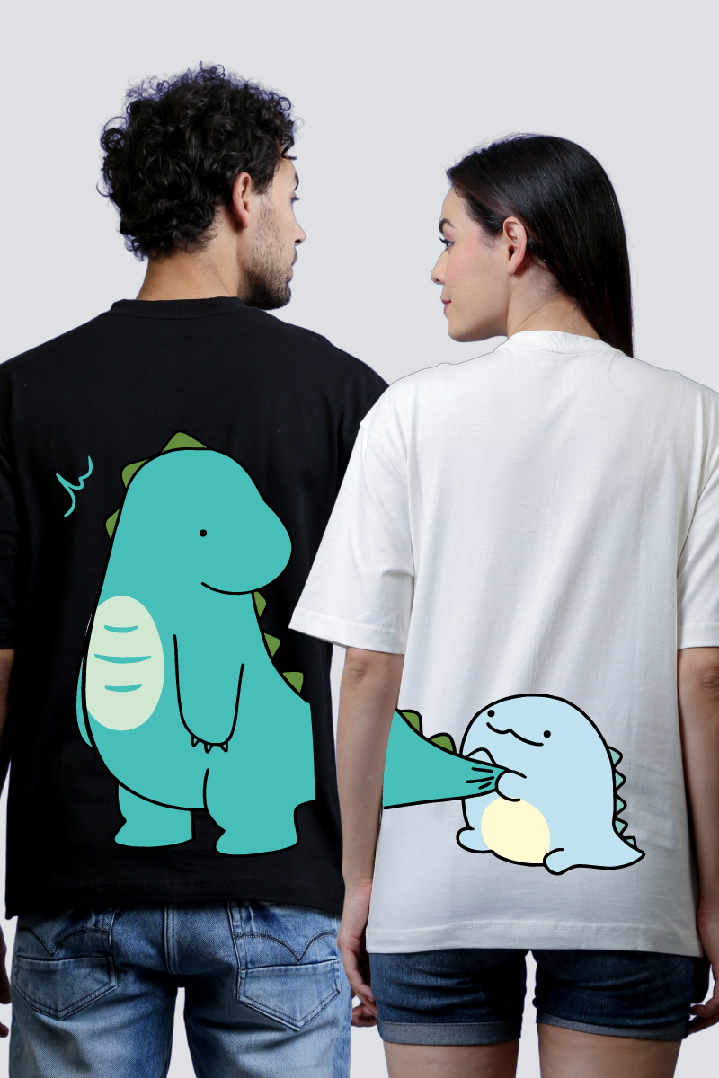 Dino Duo Couple Oversized Tees - Pack of 2 (Back Design)