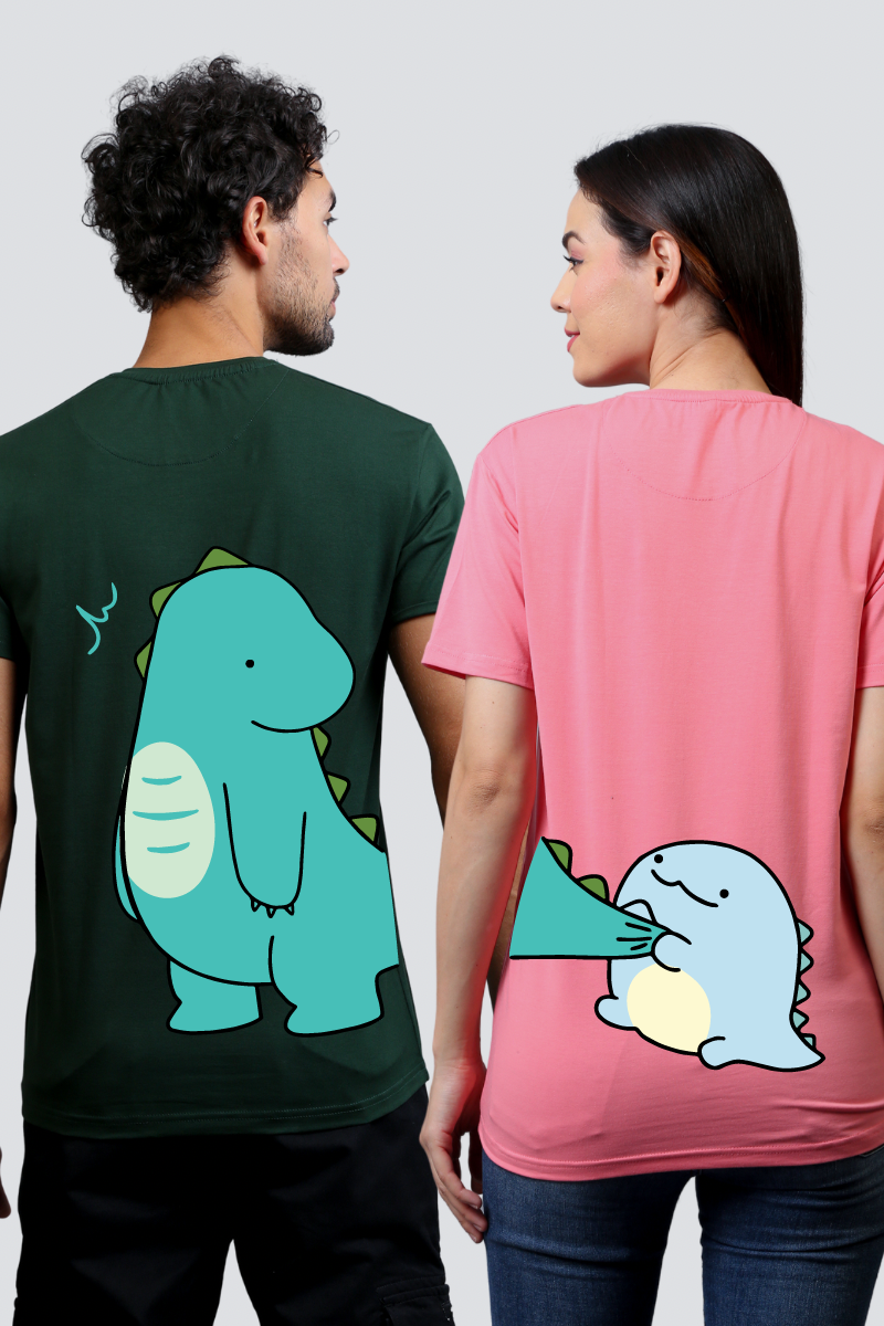 Dino Duo Couple Unisex Tees - Pack of 2 (Back Design)