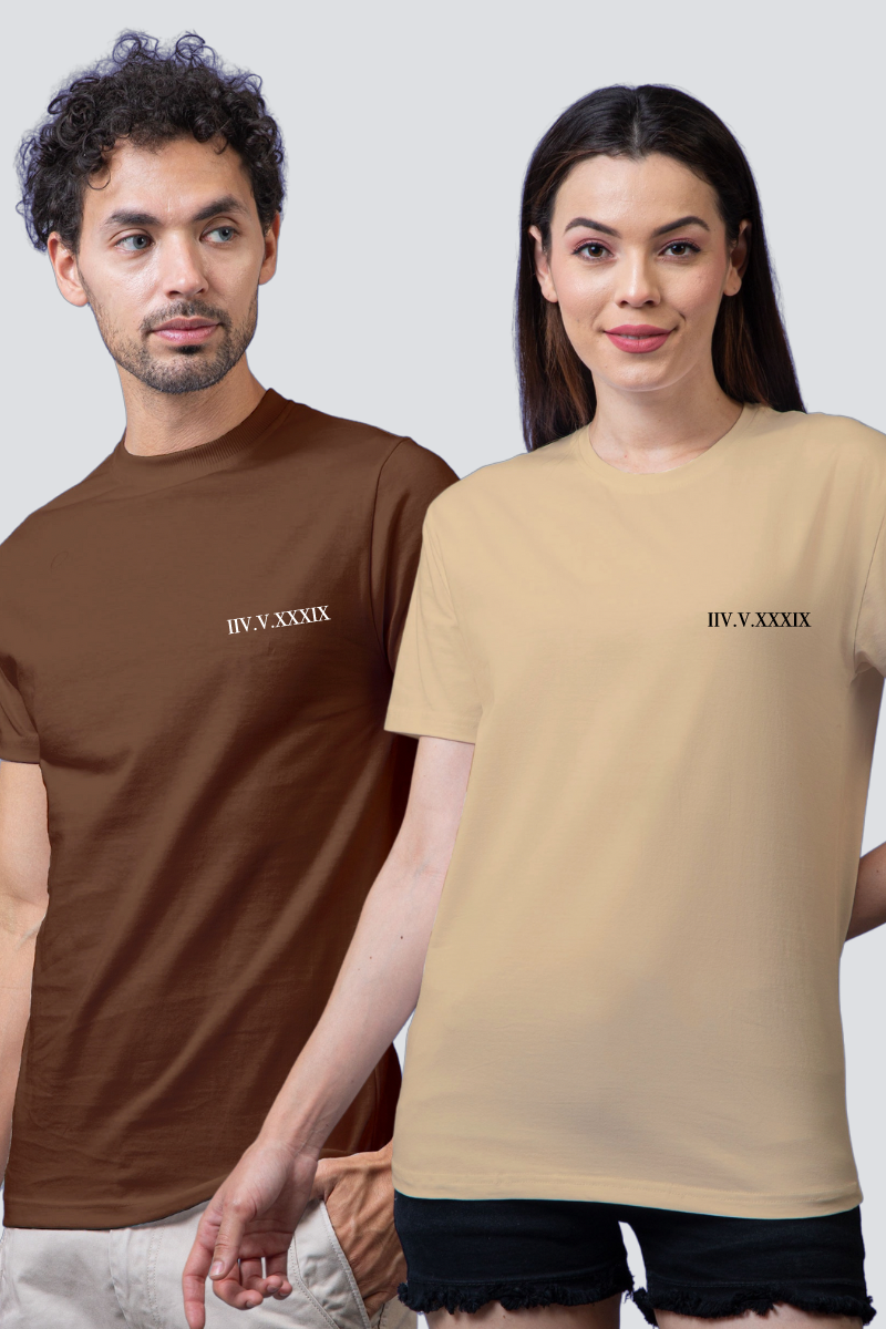 Customised Roman Dates Couple Unisex Tees - Pack of 2