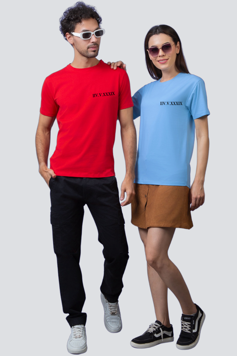 Customised Roman Dates Couple Unisex Tees - Pack of 2