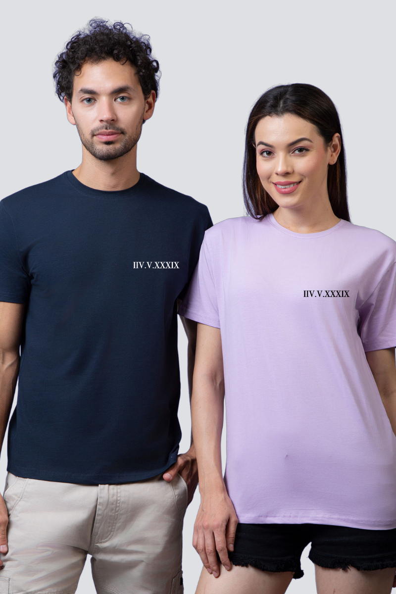 Customised Roman Dates Couple Unisex Tees - Pack of 2