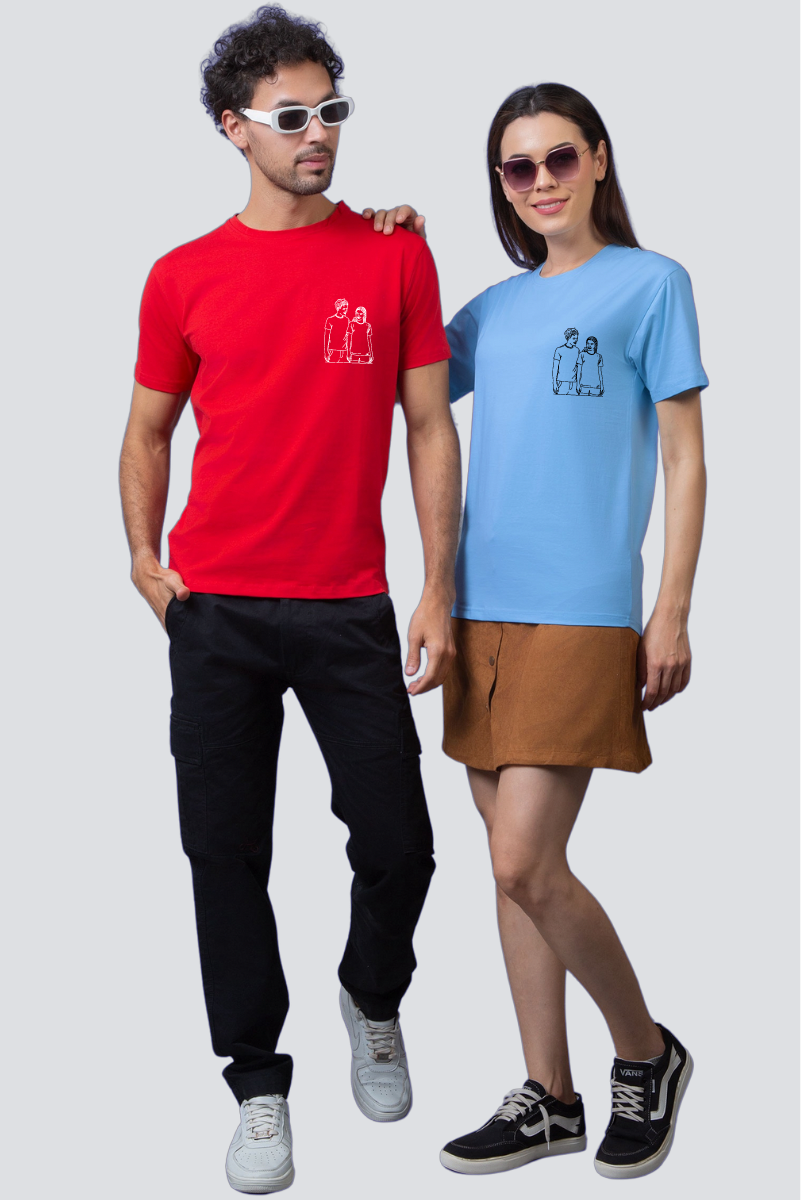 Customised Line Art Couple Unisex Tees - Pack of 2