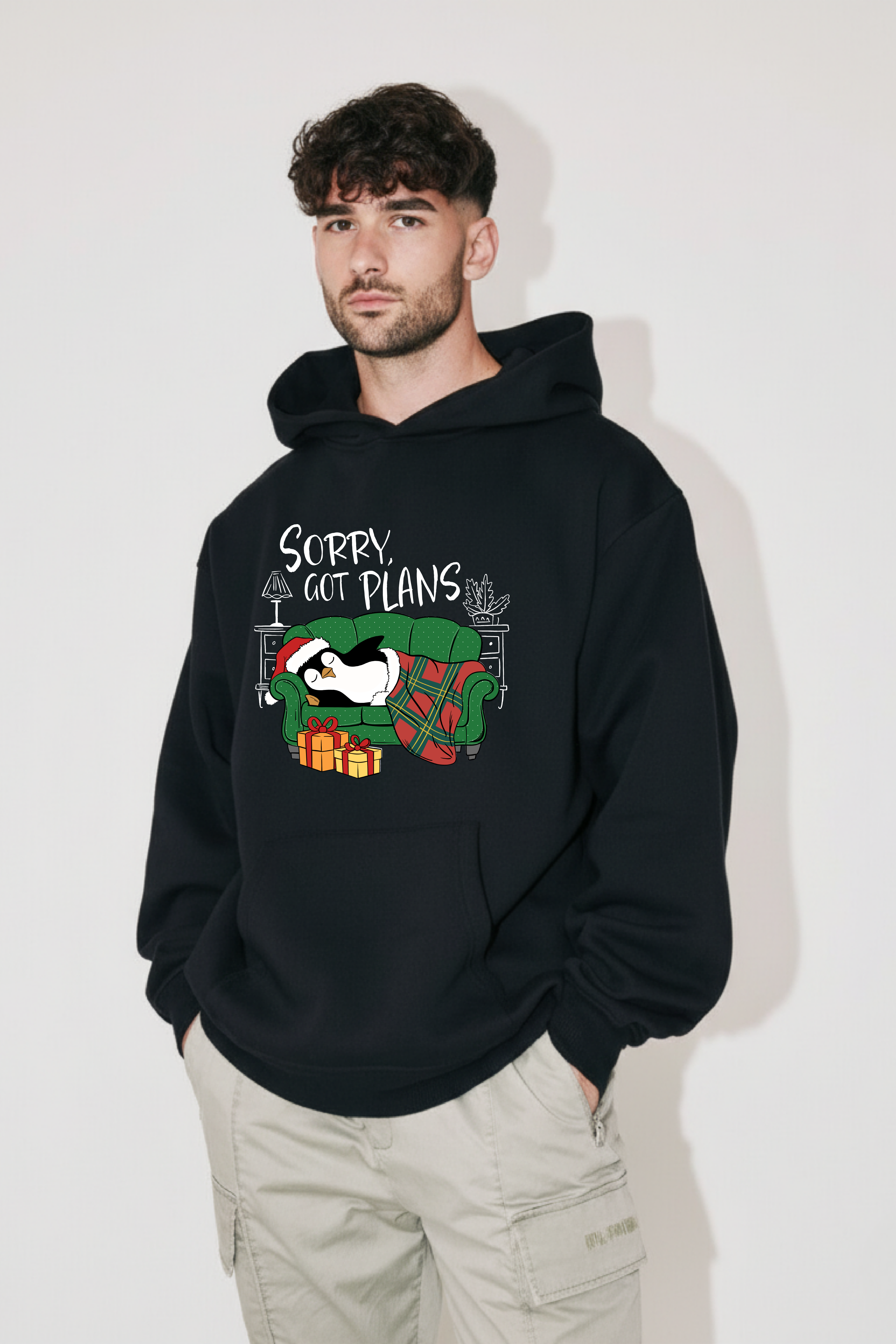 Sorry Got Plans Oversized Drop-Shoulder Hoodie