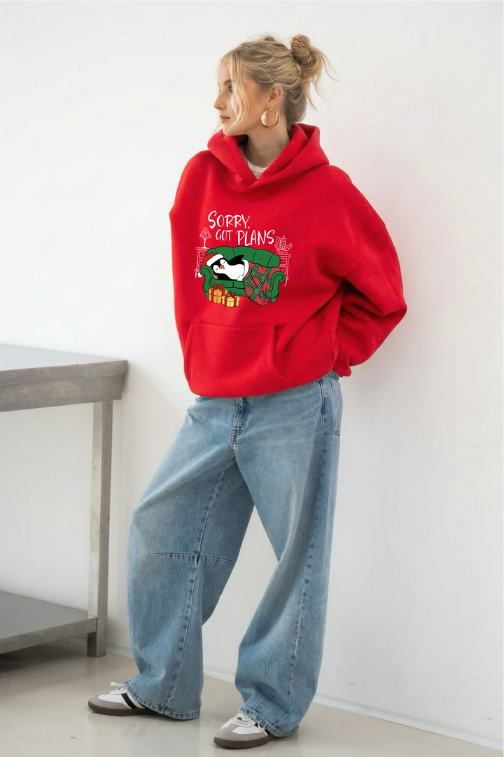 Sorry Got Plans Oversized Drop-Shoulder Hoodie