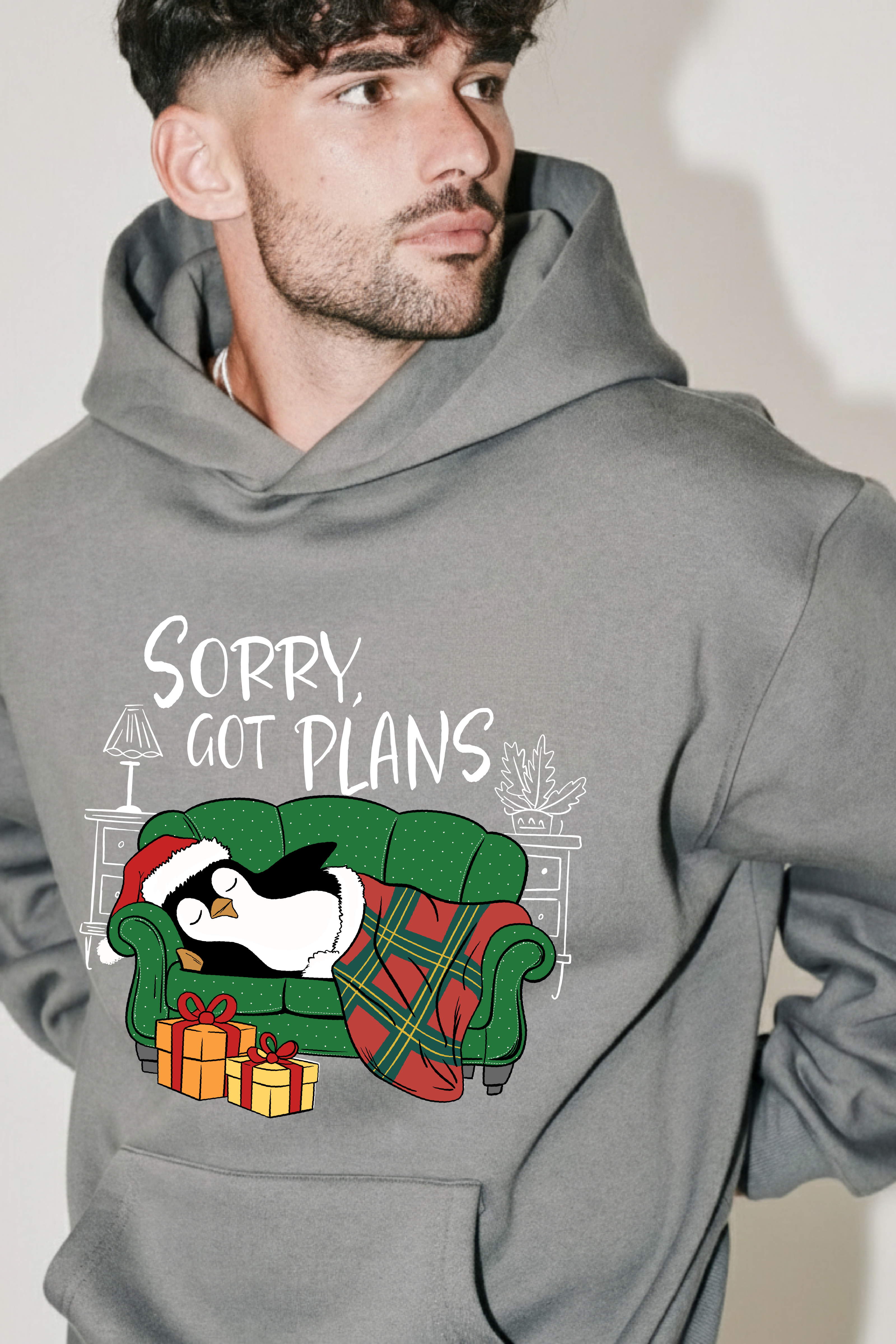 Sorry Got Plans Oversized Drop-Shoulder Hoodie