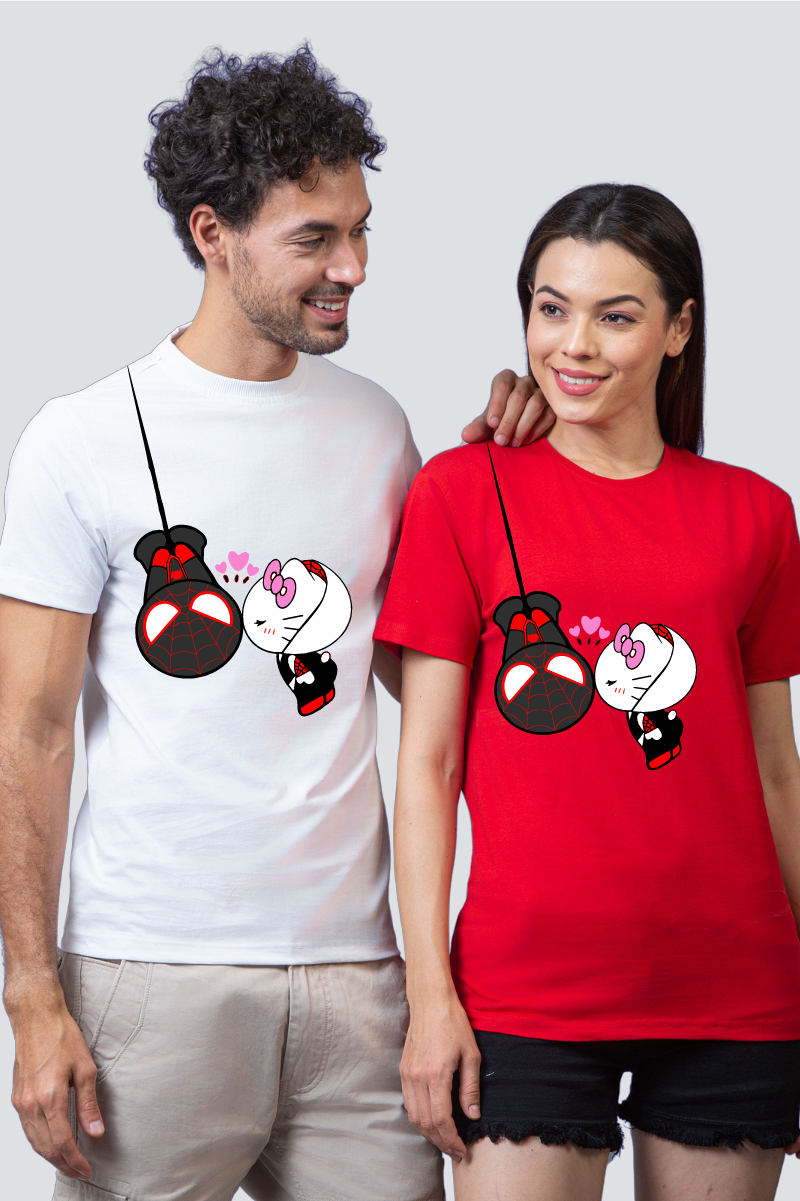 Purr-fect Web of Love Couple Unisex Tees - Pack of 2