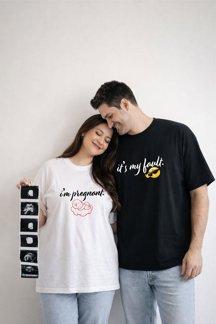 I'm pregnant _ it's my fault Oversized Couple T-Shirts (Pack of 2)