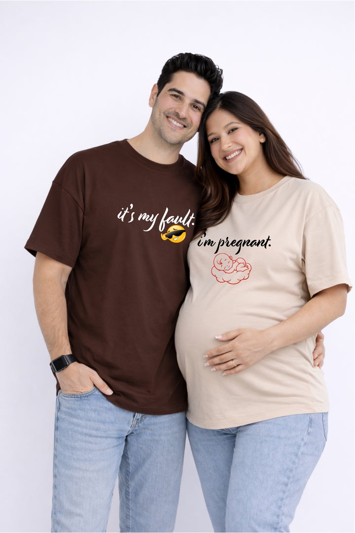 I'm pregnant _ it's my fault Oversized Couple T-Shirts (Pack of 2)