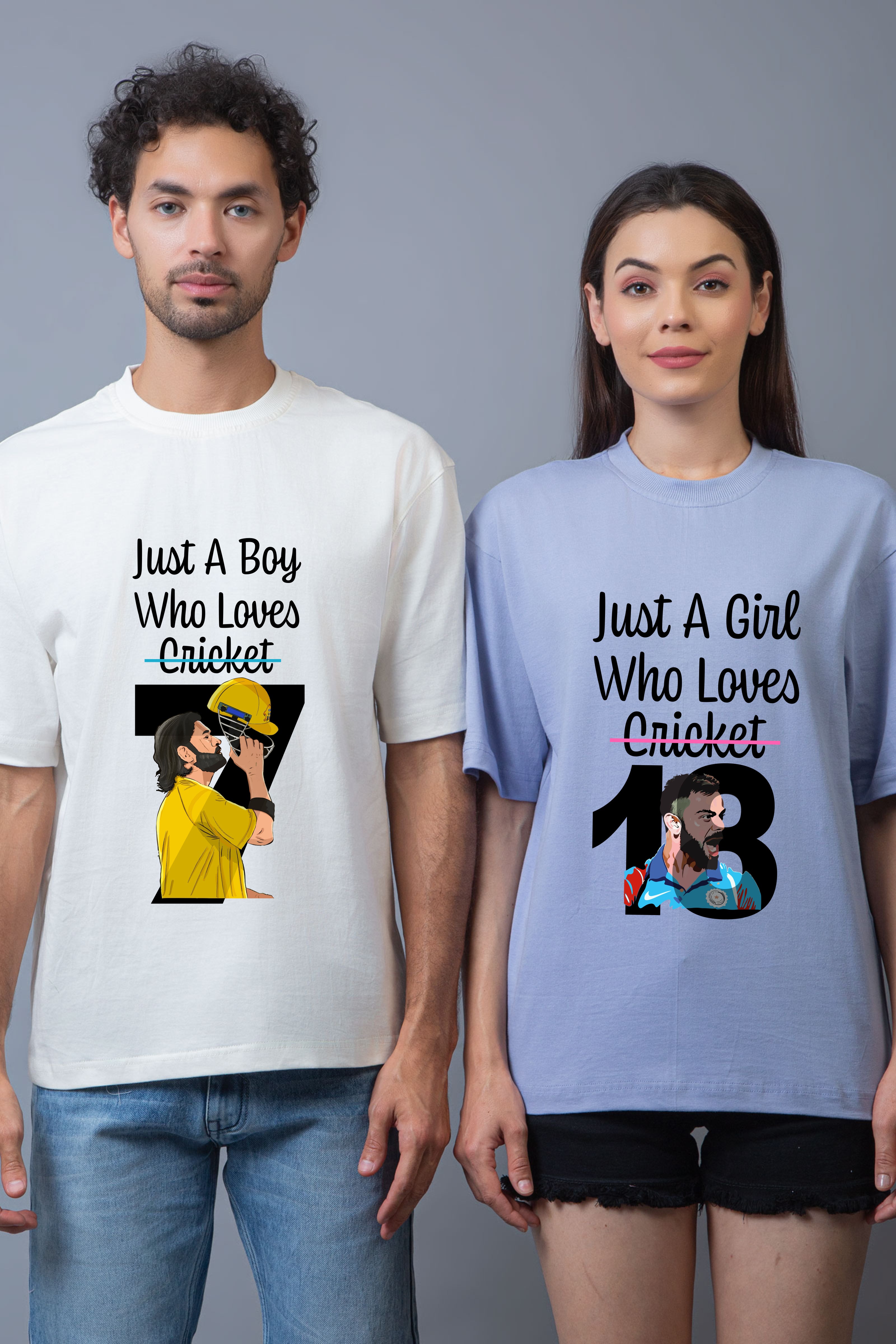 IPL Fan Oversized Couple Tees – 7 & 18 Edition - Pack of 2
