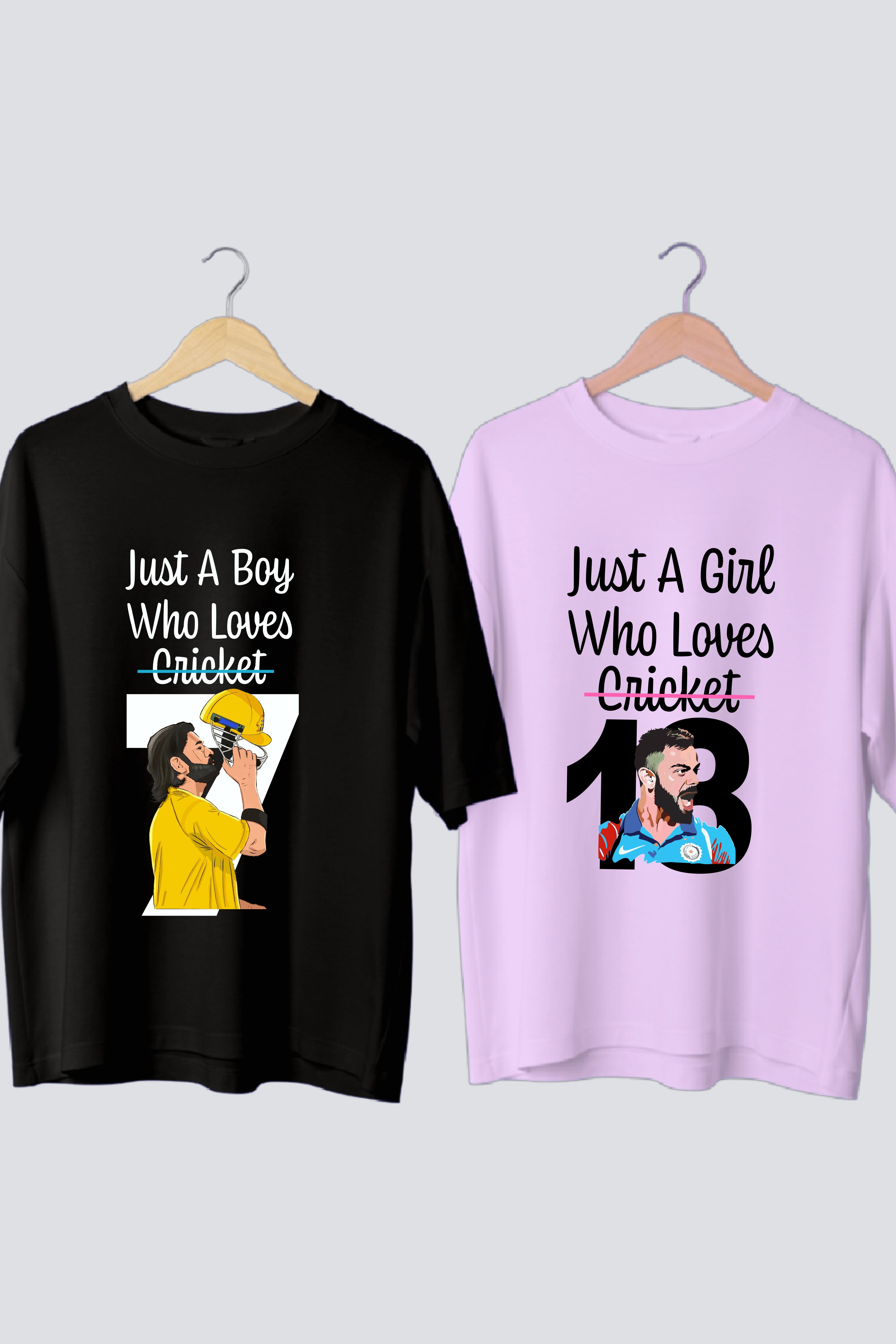 IPL Fan Oversized Couple Tees – 7 & 18 Edition - Pack of 2